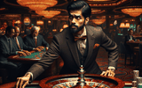 A gambler follows strange superstitions: knocking on the roulette table, avoiding a certain number, and refusing to cross their legs while playing.